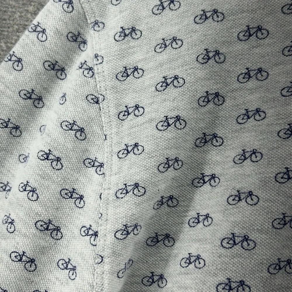 Banana Republic Pique Polo Shirt Men Size Large Gray Bike All Over Print Casual